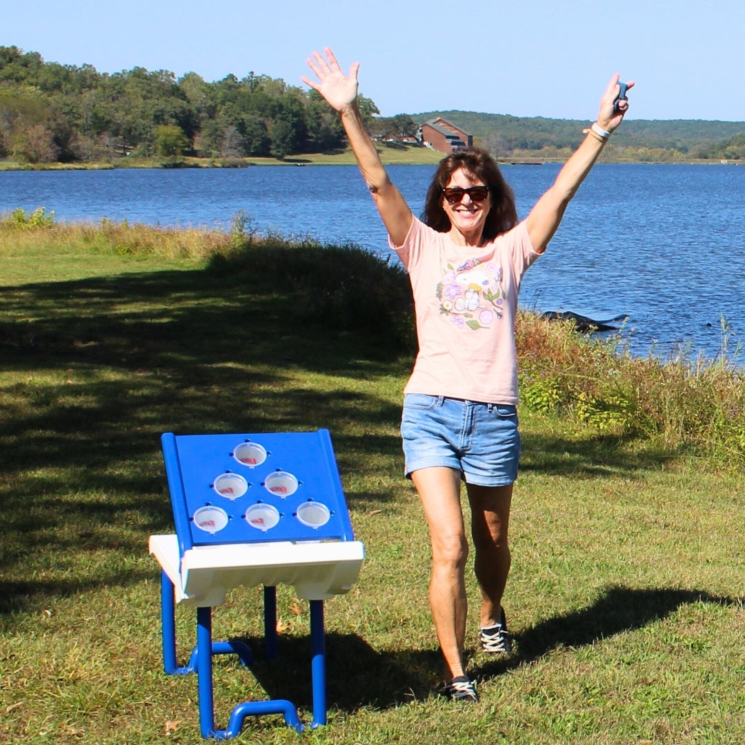 Celebrating a Rampz victory playing near the lake