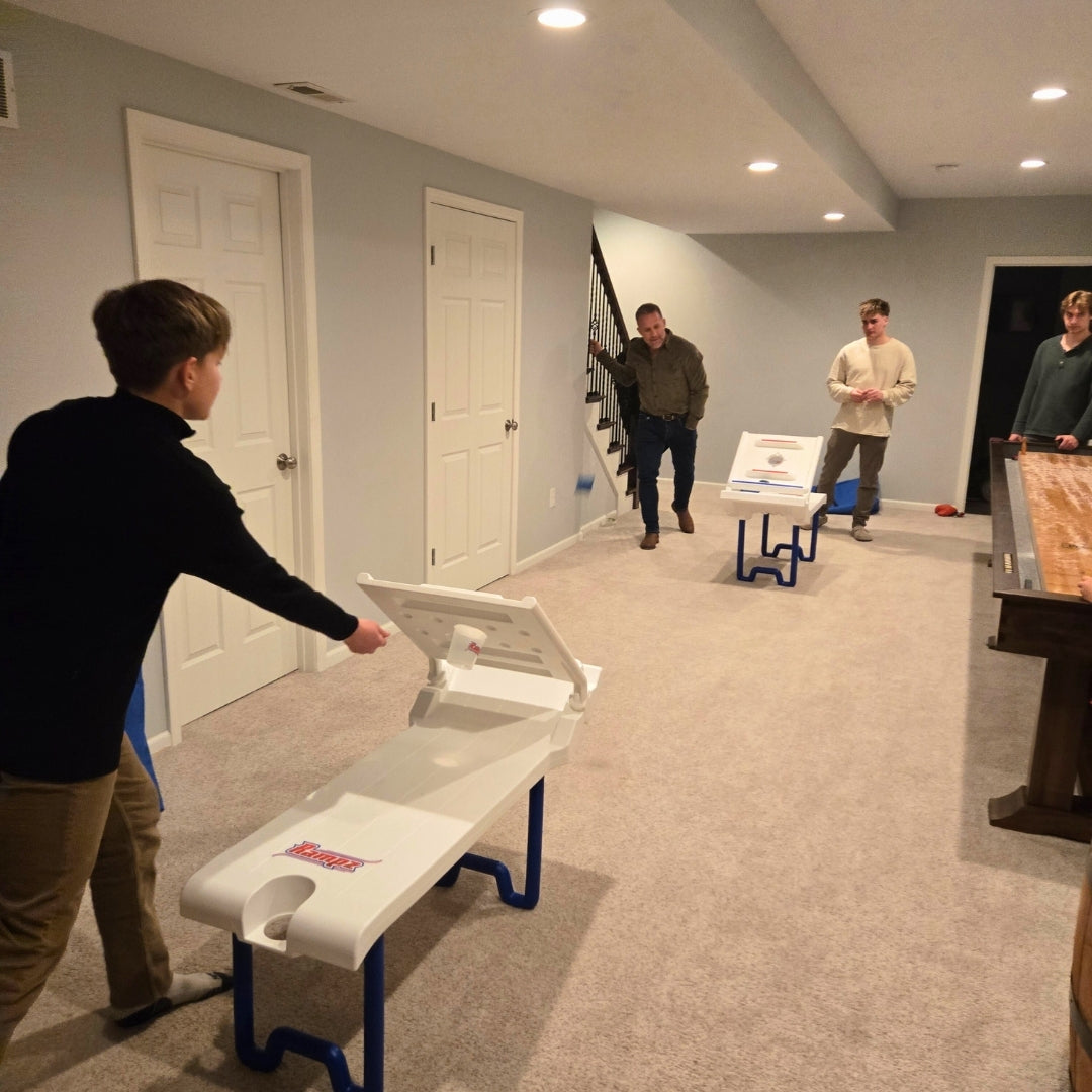 Playing the Pointz game mode of Rampz in a basement with the family
