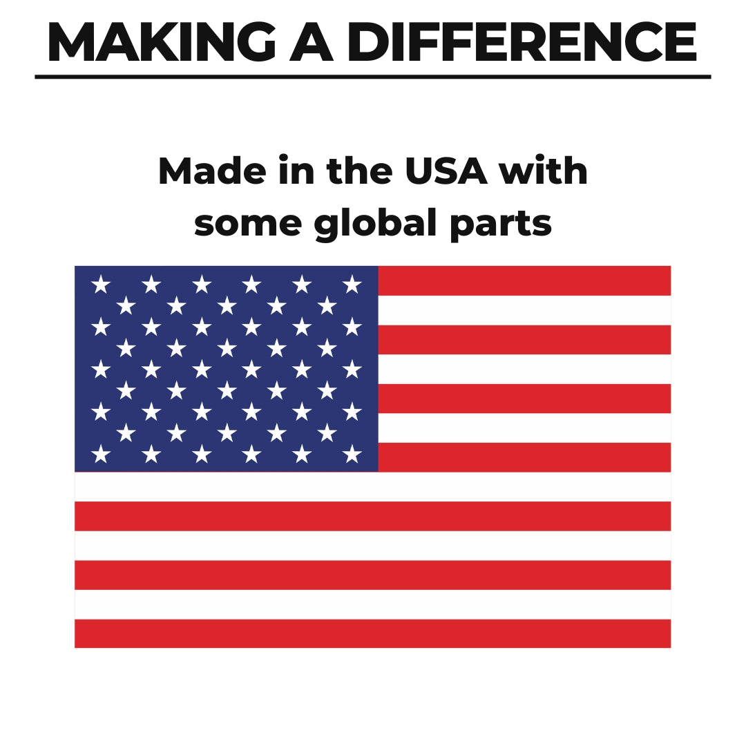 Graphic with the words ‘Making a Difference – Made in the USA with some global parts, highlighting Rampz’s U.S.-based manufacturing with limited imported components.
